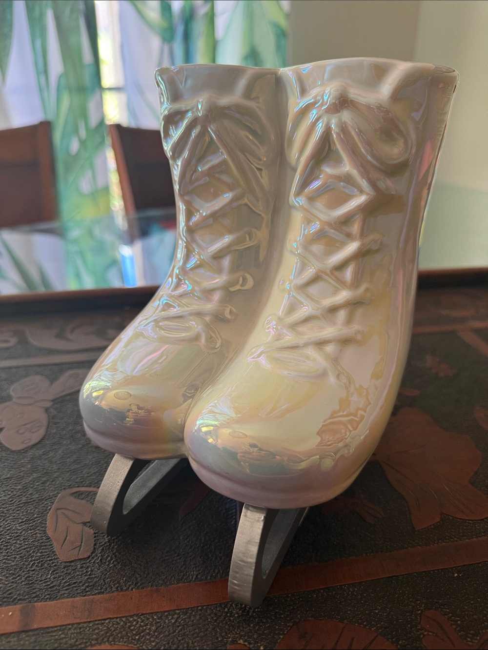 Iridescent White Ice Skate Boots Planter